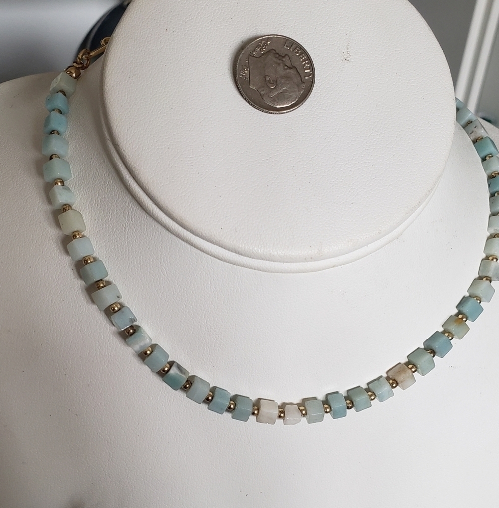 Aqua and White Beaded Necklace - Picture 6 of 7